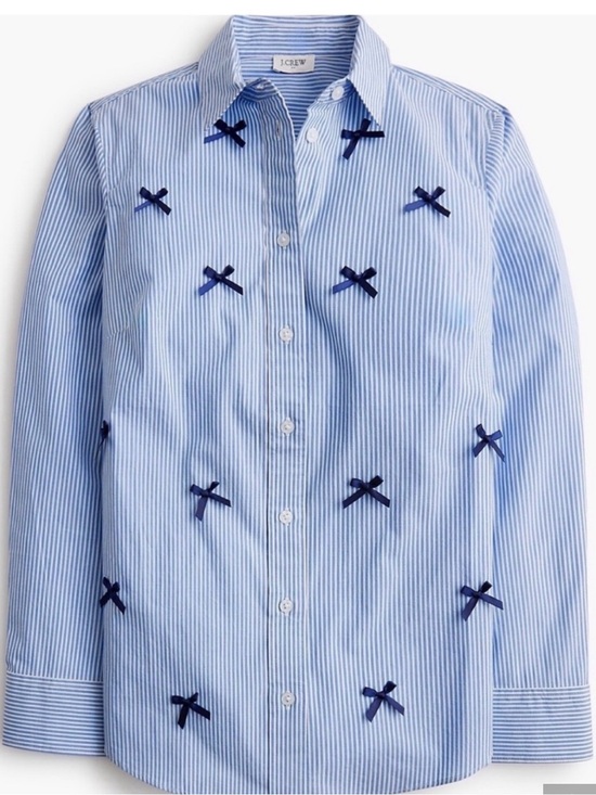 J. Crew Tops - J. Crew Light Blue Pinstripe Button-Down Shirt with Navy Bow Embellishments